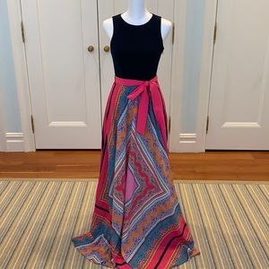 Eliza J petite maxi dress- navy and multi-colored